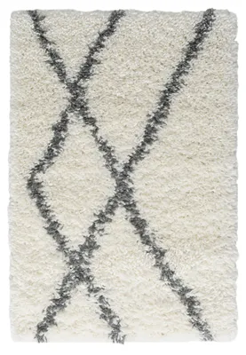 Produktbild von MY-RUG Teppich, Hochflorteppich Shaggy Luxe, 90x60, Scandi Rauten Design, Weiß Grau, extra flauschig , Rechteckig