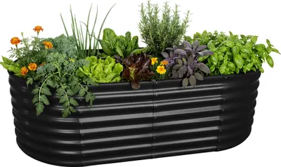 Produktbild von Relaxdays Hochbeet, verzinktes Metall, Blumen, Pflanzen & Gemüse, HxBxT: 60x200x100 cm, ovales Pflanzenbeet, schwarz