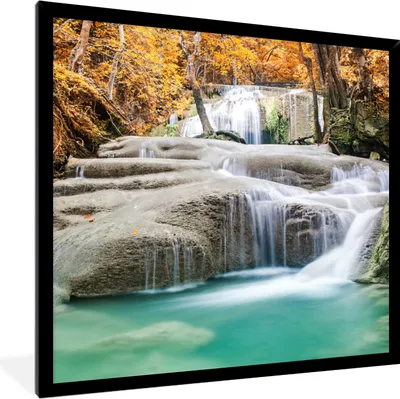 Produktbild von MuchoWow® Gerahmtes Poster Wald - Wasserfall - Herbst 40x40 cm - Poster mit Schwarzem Bilderrahmen Wandposter Rahmen Foto Bilder - Mit Rahmen - Wanddekoration Schlafzimmer