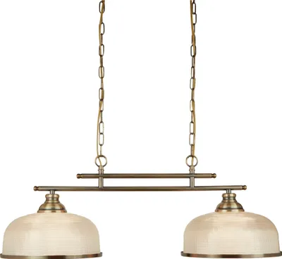 Produktbild von Bistro II Retro Vintage Pendelleuchte 2-flammig messing antik Glasschirm geriffelt