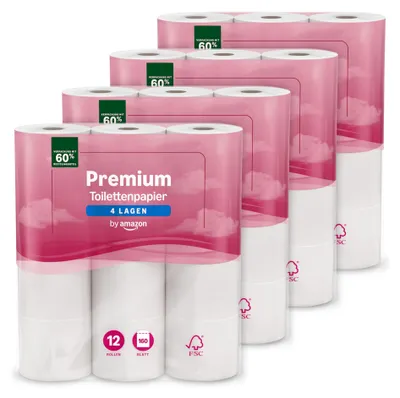 Immagine prodotto di Presto Carta igienica resistente allo strappo, 4 veli, confezione mega da 48 rotoli da 160 fogli