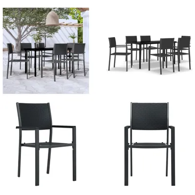 Produktbild von vidaXL 7 tlg. Garten Essgruppe Schwarz - Garten-Essgruppe - Garten-Essgruppen - Essgruppe - Gartenmöbel