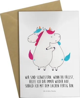 Produktbild von Mr. & Mrs. Panda babykarte Einhörner Umarmen - Weiß - Geschenk, Grußkarten, Unicorn, BFF, Familie, einladungskarten, Einhorn, weihnachtskarten, Liebe, hochzeitskarten