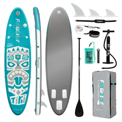 Obrázek produktu pro FunWater - Nafukovací paddleboard, SUP prkno, paddleboard, surfovací prkno, kompletní sada příslušenství, 320x83x15 cm-TIKI-Tyrkysová barva