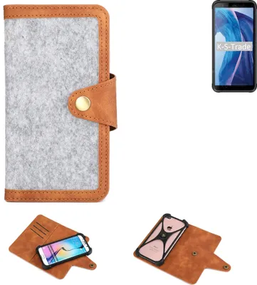 Produktbild von K-S-Trade Handyhülle kompatibel mit Blackview BV6300 Schutzhülle Filz-Hülle Kunst-Leder hellgrau braun (1x)