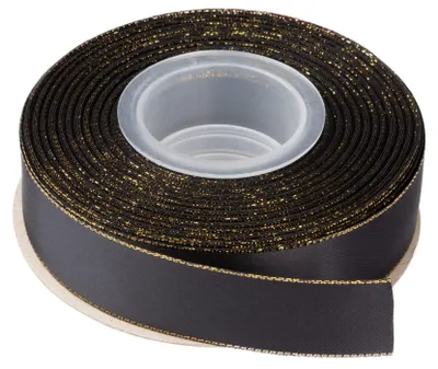 Satinband mit Goldrand, 1" x 25 Yards, Schwarz, für Geschenke & Basteln
