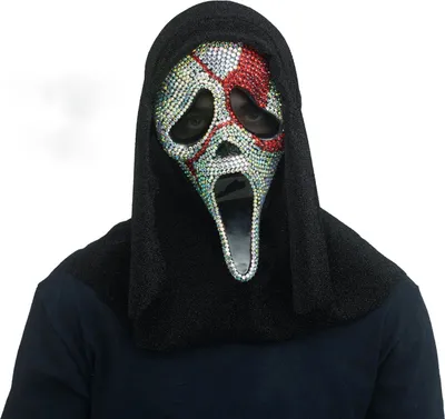 Produktbild von Original Ghost Face Scream Maske mit Strass, Blut und Glitzer-Kapuze
