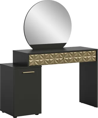Produktbild von Schminktisch Prisma Schminktisch in schwarz Melamin und gold hochglanz B/H/T: 117x137x42 cm