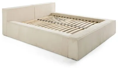 Obrázok produktu pre Béžová posteľ, rozmery 160 x 200 cm, rám postele, posteľ s látkovým čalúnením, spálňa