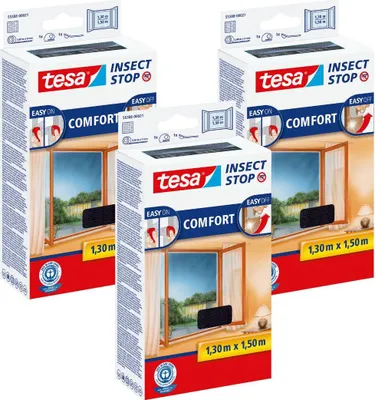 Produktbild von TESA COMFORT Moskitonetz für Fenster - Klett-Fensternetz 1,3x1,5m schwarz x3