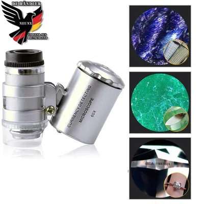 Produktbild von Mini-Mikroskop Tasche 60x Taschenmikroskop Taschenlupe Juwelierlupe Schmuck LED Lupe Lampe Lupe Licht-Lupe Vergrößerungsglas - Silber
