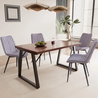 Produktbild von HOMAVO Esszimmer-Set – 1 Tisch 140×80 cm + 4 Stühle, Metall & MDF, Stabil und Robust, Stühle mit Samt- oder Kunstlederbezug, Elegant & Langlebig