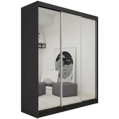 Produktbild von Schrank mit Schwebetüren DEBRA - 180cm Kleiderschrank mit Spiegeln & Kleiderstangen (Schwarz)