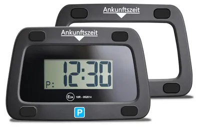 Produktbild von Digitale Parkscheibe V0 mit Zusatzrahmen– elektronische Parkuhr – Mit Magnethalterung und Innenraumdisplay– StVO-konform & automatische Zeiteinstellung – für Deutschland und Dänemark