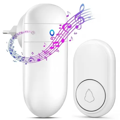 Produktbild von Türklingel Funkklingel, Kabellose Türklingel, Klingel Haustür, Batterielos, Plug & Play, 52 Melodien auf 5 Stufen Volumes, für Haus, Büro, Hotel