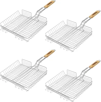 Produktbild von 4x Grillkorb aus verchromten Stahl Grillwender Gemüsegrillkorb Grillgitter Grillguthalter Fischhalter