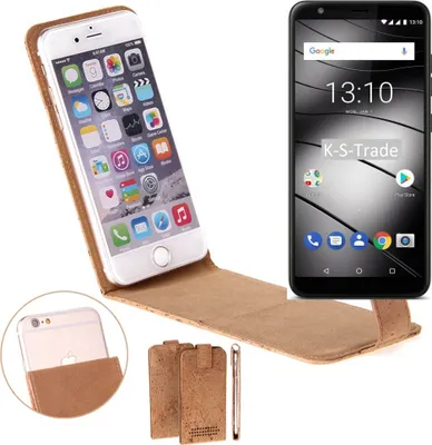 Produktbild von K-S-Trade Handyhülle kompatibel mit Gigaset GS280 Kork Hülle Flipstyle Case Schutzhülle Kork Case Hülle Flip cover Klapphülle Klapp, braun 1x