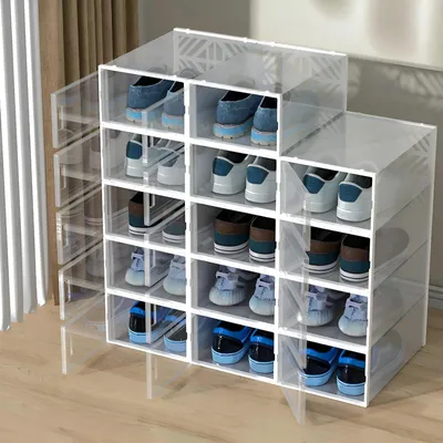 Produktbild von Schuh Aufbewahrungsboxen - Set mit 20 PP Kunststoffboxen - Stapelbar - Für Flur Schlafzimmer Ankleidezimmer Büro - Schuhorganizer - Weiß