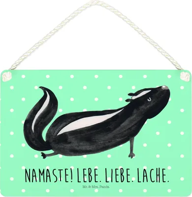 Produktbild von Mr. & Mrs. Panda Schild Stinktier Yoga DIN A4 - Türkis Pastell - Geschenk, Liebe, holzbild, Dekobrett, Holzschild, Namaste, sprüche, Türschild, Skunk, Raubtier
