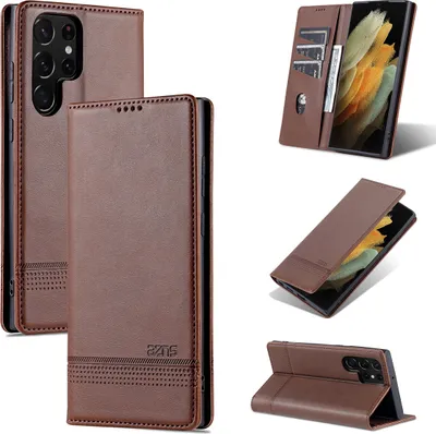 Obrázek produktu pro Galaxy S22 Ultra 5G Leather Case, Flip Cover Wallet Case Magnetic Closure Stand Protective Cover pro Samsung Galaxy S22 Ultra 5G Coffee
