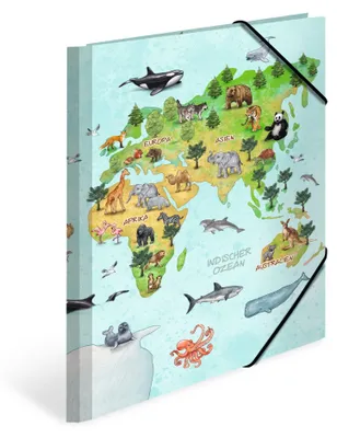 Image de Chemise à rabats A4 en carton Carte du monde Paquet de 3 pièces