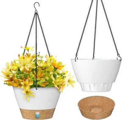 Produktbild von Hängende Blumenampel 25cm weiß mit Wasserpeil und Drainage
