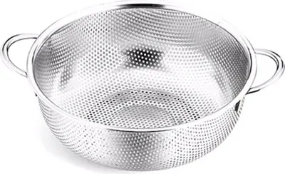 Produktbild von Küchensieb aus Edelstahl, mikroperforiert, 1er-Set, Nudelsieb mit Griffen, Sieb für Nudeln, Obst, Reis, Gemüse, gesund und hochglanzpoliert, spülmaschinenfest – 28 cm