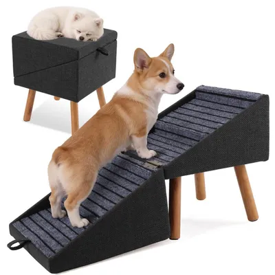 Immagine prodotto di Scala per cani 2-in-1, scaletta e poggiapiedi pieghevole, 4 gradini, altezza 43,5 cm, colore nero