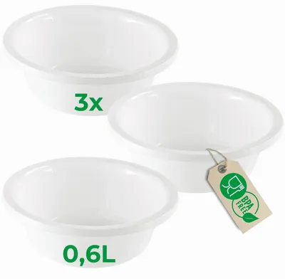 Produktbild von Novaliv 3x Spülschüssel Rund 0,6L, D16 cm, Weiß, BPA-frei & Spülmaschinenfest – Ideal für Küche und Camping, kleine Rundschüssel, Plastikschüssel klein, Waschschüssel klein, Plastic bowl