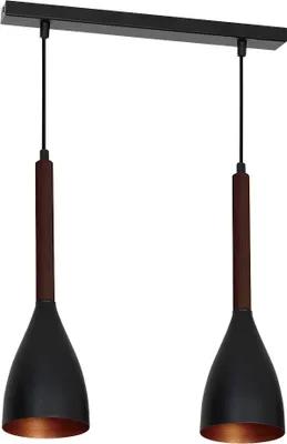 Produktbild von Pendelleuchte Retro "Muza" Schwarz Gold dunkles Holz Metall 2-flammig Hängelampe Wohnzimmer Esstisch