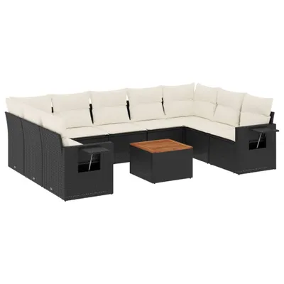 Produktbild von 10-tlg. Garten-Sofagarnitur mit Kissen Schwarz Poly Rattan