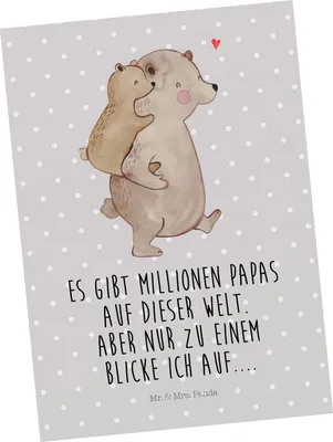 Produktbild von Mr. & Mrs. Panda Postkarte Papa Bär - Grau Pastell - Geschenk, bildkarte, Geburtstag, Grußkarte, Vorbild, Postkarten, Muttertag, Vater, Vatertag, Ansichtskarte