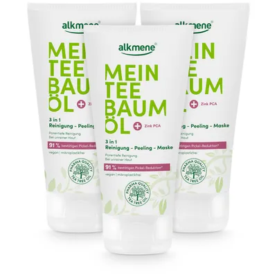 Produktbild von alkmene Mein Teebaumöl 3in1 Reinigung Peeling Maske 3x 150 ml Pickel Reduktion 91% bestätigt - vegan & klimaneutral