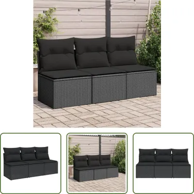 Zdjęcie produktu dla The Living Store Sofa ogrodowa z poduszkami 3-osobowa z czarnego polirattanu