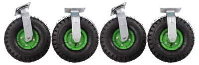 Obrázok produktu pre Sada transportných kolies - 10 palcov, pneumatické - nosnosť 300 kg - guma - otočné a pevné kolesá