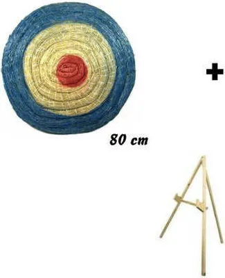 Imagen del producto de Escudo de arco y flecha, hecho de paja, pintado, 80 cm + Soporte