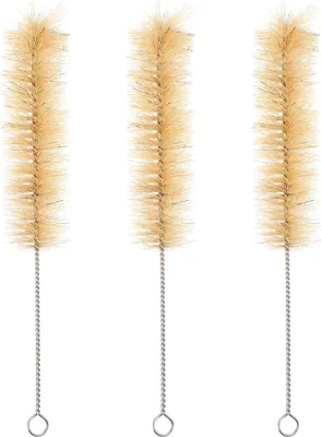 Produktbild von 3 Stück Flaschenbürste mit Naturborsten und Edelstahl Langer Griff zum Reinigen von Babyflaschen Gläsern und Reagenzgläsern