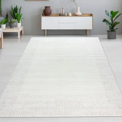 Produktbild von Wohnzimmer Schlafzimmer Teppich Striche weich 3d-effekt creme grau Größe - 160 x 230 cm