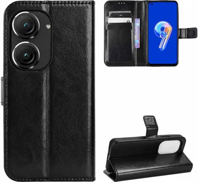 Immagine prodotto di Per ASUS Zenfone 10 / 9 Custodia nera Custodia in Pelle finta Copertura protettiva