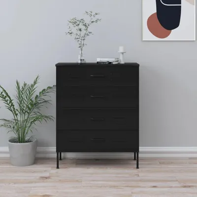 Immagine prodotto di Mobiletto contenitore in acciaio nero con cassetti scorrevoli, dimensioni 80x35x101,5 cm