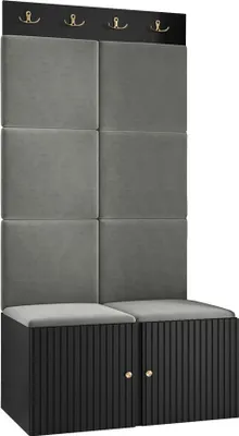 Produktbild von MIRJAN24 Garderoben-Set Orion Ryfel Slim IV, Schuhschrank, Kleiderhakenbrett, 8x Paneel 42x42, Metallgriffe, 4 Kleiderhaken (Farbe: Schwarz, Manila 16)