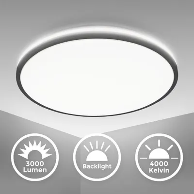 Produktbild von Deckenlampe Ø38 cm - 24W, 3000lm, LED, backlight, neutralweiß, schwarz