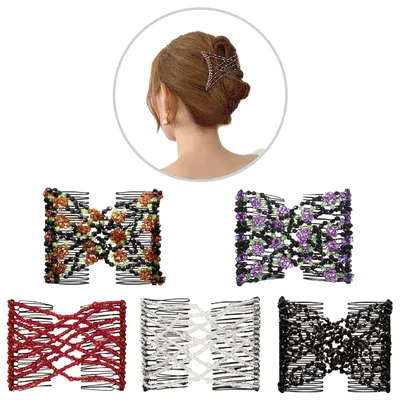 Image de Ensemble de 5 accessoires magiques pour les cheveux Aatpuss : peigne élastique avec perles, barrette magique, peigne extensible double, peigne magique rétractable pour cheveux épais/fins / DIY / femmes / filles
