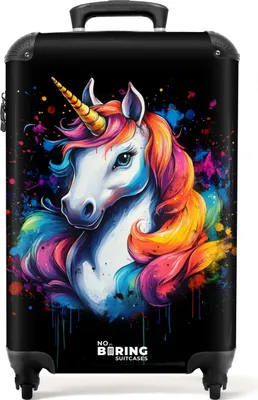 Produktbild von NoBoringSuitcases.com® Koffer Handgepäck Trolley Rollkoffer Kleine Reisekoffer mit 4 Rollen - Einhorn mit buntem Graffiti - Cabin Size < 55x40x23 cm & 55x40x20 cm - Fotokoffer - Kabinenkoffer - BoardgepäckHandgepäck Koffer 55x35x20 cm, 36L,