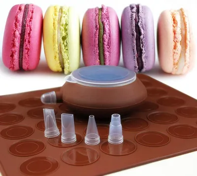 Produktbild von Backset, Macaron Silikonmattenform mit 48 Kapazitäten Antihaft-Kit und dekorativer Spritzgefäß mit 4-teiligen Düsen, Sonstige Backformen