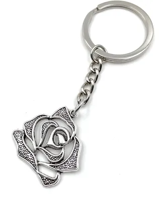 Produktbild von Onwomania Rose Blume Blüte Schlüsselanhänger Metall Glücksbringer in Alu Geschenkbox, ideal zum Verschenken