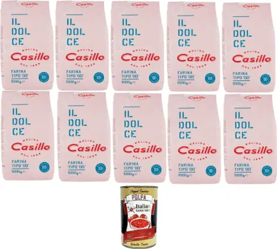 Produktbild von Casillo IL Dolce Farina di Grano Tenero Tipo 00 W 160 IL Dolce Weichweizenmehl Typ 00 W 160 10x1kg + Italian Gourmet polpa 400g