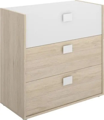 Produktbild von Kommode Dmbay, Kommode für Schlafzimmer, Kommode mit 3 Schubladen, 80x43h81 cm, Eiche und Weiß