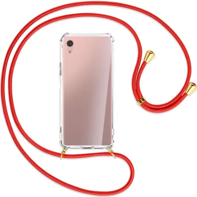 Produktbild von Handykette Backcover-Schutzhülle mit Band (Metall goldfarben) für Sony Xperia XA1 Plus - rot