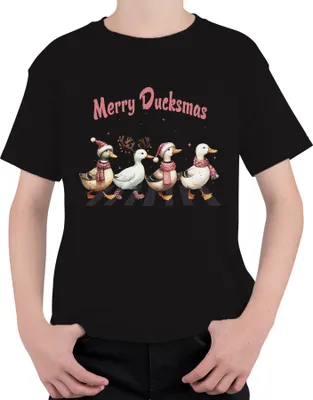 Produktbild von Merry Ducksmas Entenliebhaber Enten - Weihnachten Xmas Christmas Uni Kinder T-Shirt, Schwarz, 128